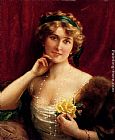 Emile Vernon Canvas Paintings - An Elegant Lady With A Yellow Rose